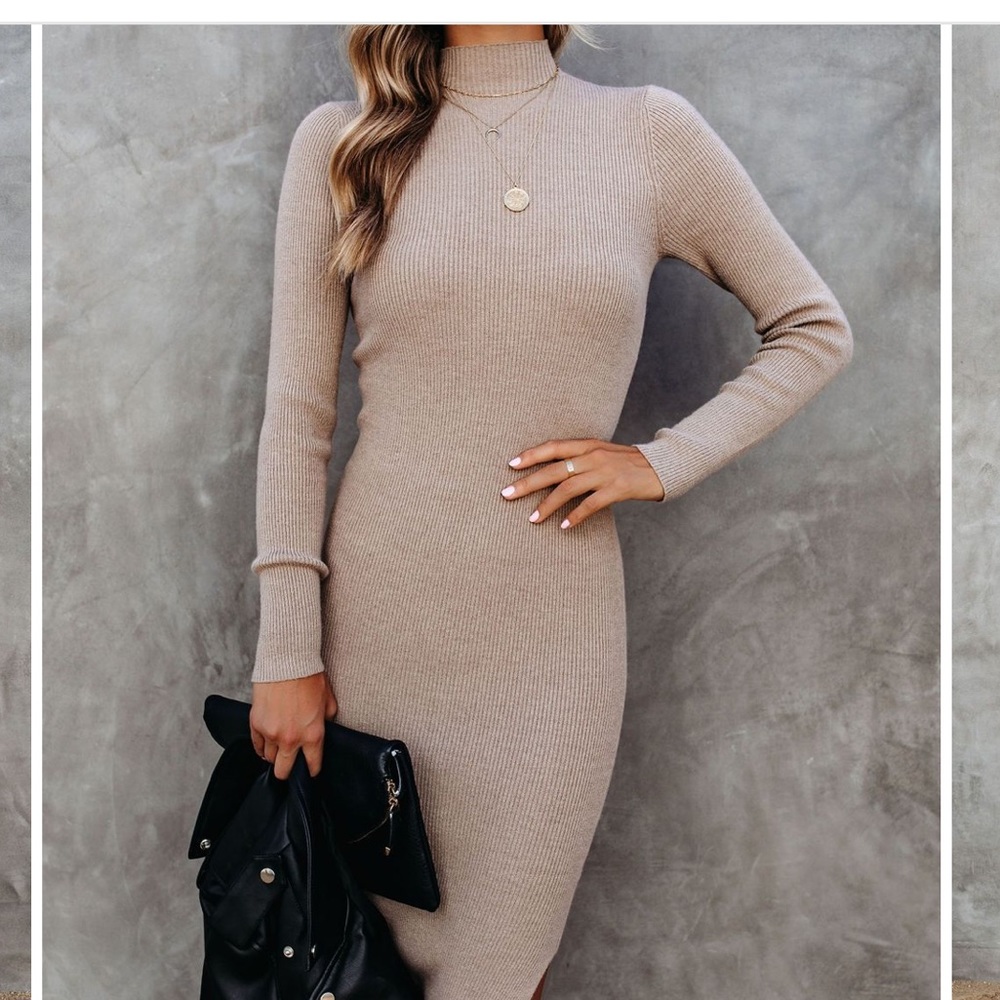 Vici ribbed taupe dress